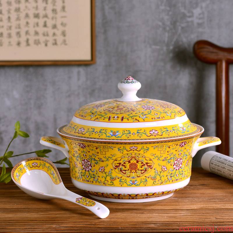 Jingdezhen with cover ears against the hot ceramic pot of soup pot soup bowl suit creative large household ipads porcelain bowl of soup bowl