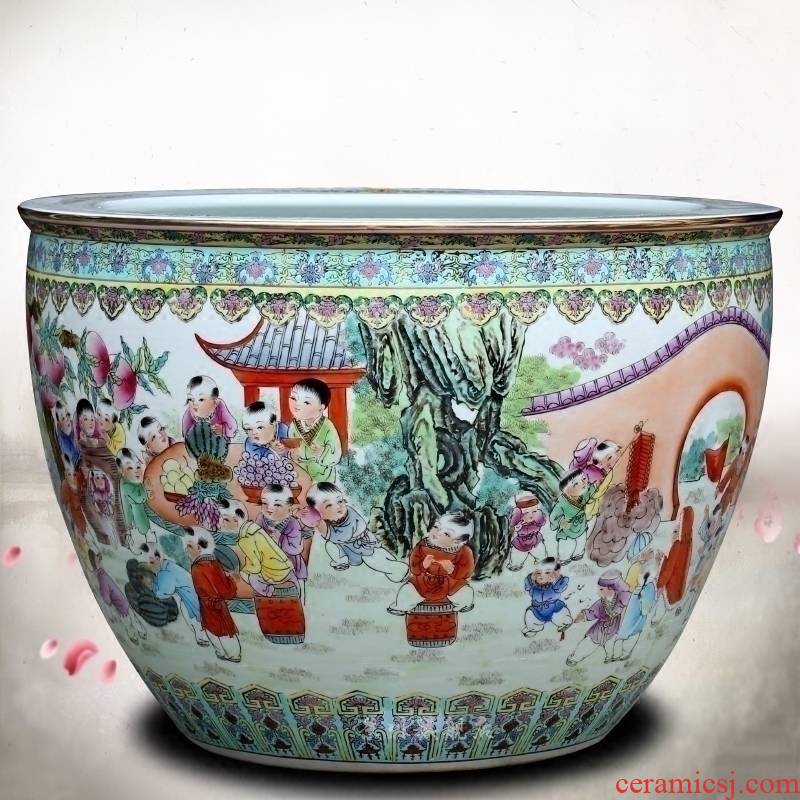 Jingdezhen ceramics hand - made figure baby play the lad goldfish bowl lotus cylinder tortoise calligraphy and painting cylinder sitting room big furnishing articles