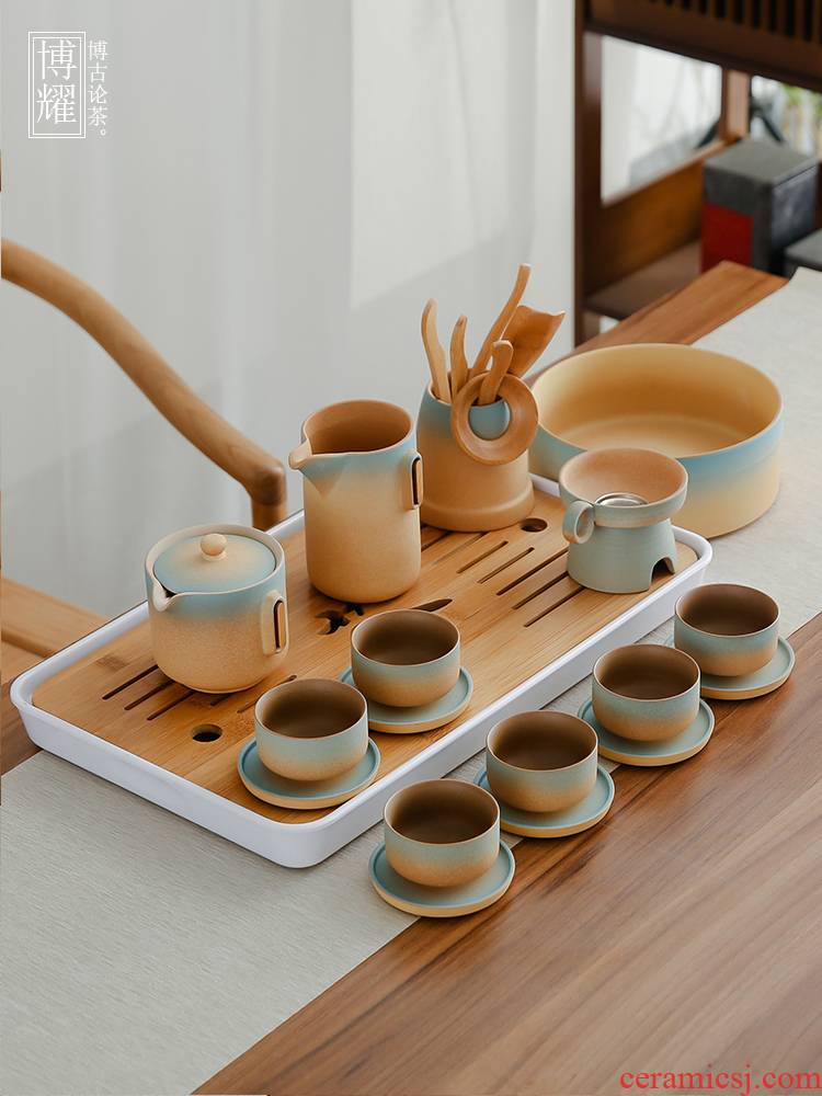 Bo yiu-chee coarse pottery kung fu tea set ceramic teapot teacup tea of a complete set of household contracted Japanese small tea table