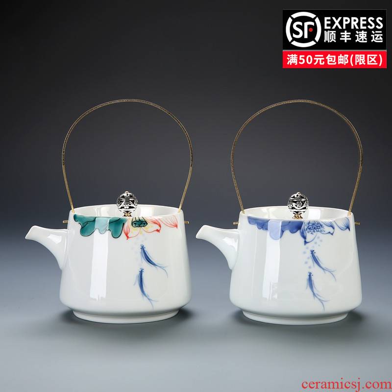Dehua white porcelain ceramic teapot kung fu tea tea, hand - made girder pot teapot tea tea tea pot