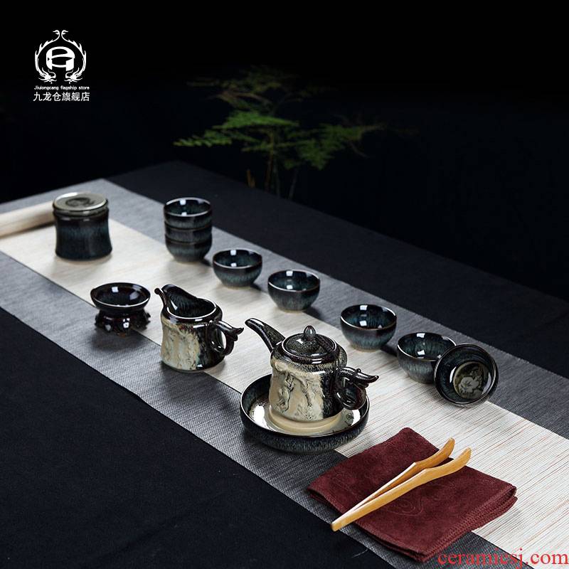 Jingdezhen kung fu tea set suit household creative ancient up teapot teacup red glaze ceramic small cups
