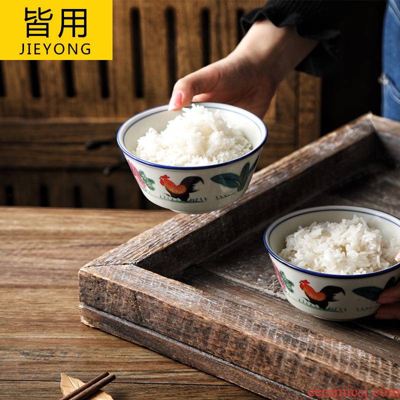 The Rooster bowl of 10 with a gift of household ceramic Hong Kong chicken rice bowls and dishes to eat rice bowl with hand tableware box