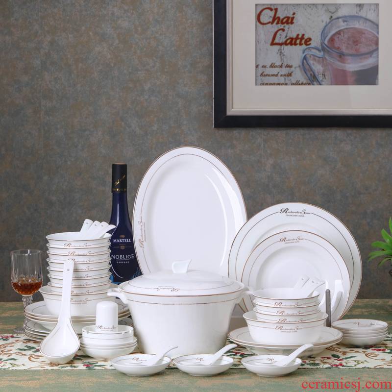 Jingdezhen ceramic tableware suit household contracted Europe type high - grade ipads China tableware portfolio dish dish bowl chopsticks