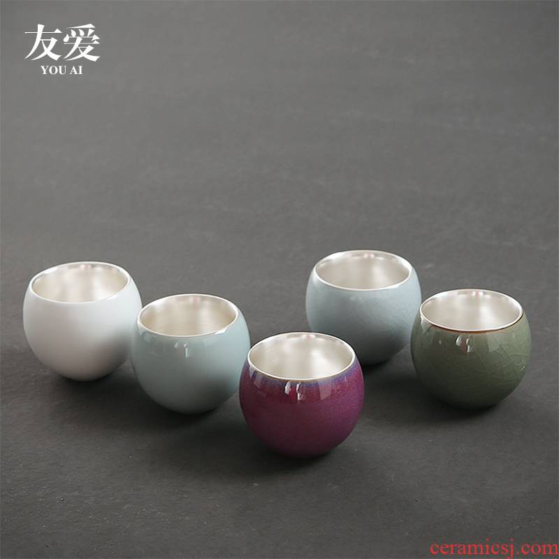 Love the master cup single cup silver cup five ancient jun ceramic bowl tea sample tea cup, kung fu coppering. As silver cup