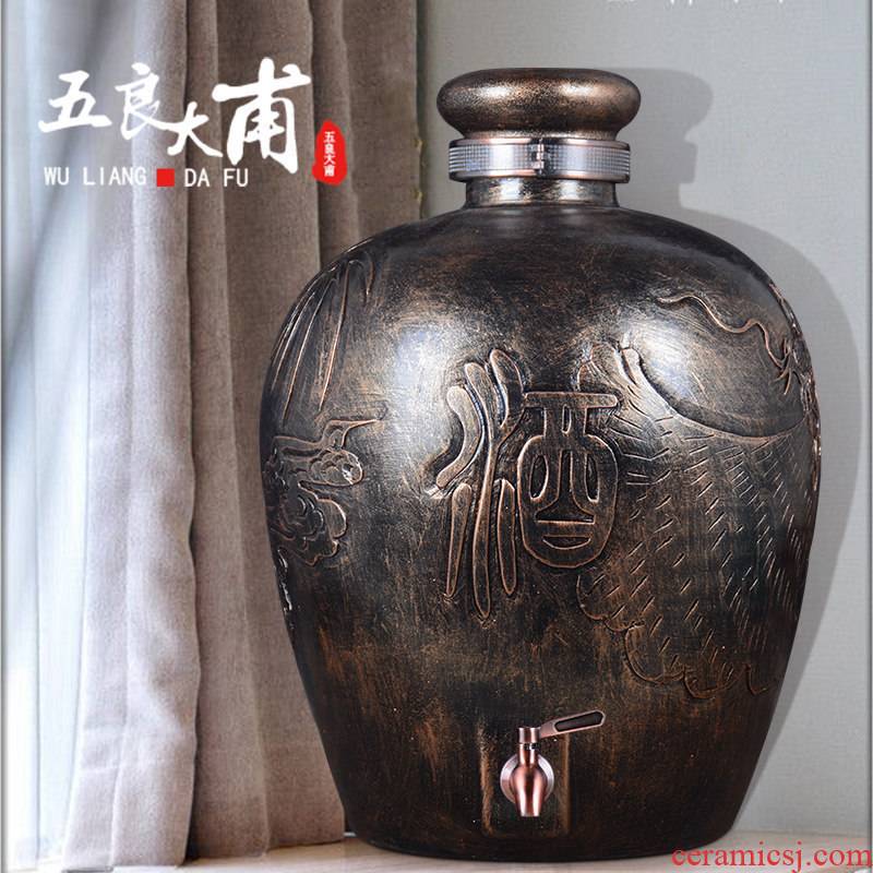 Ceramic jars 20 jins 30 jins of 50 kg terms bottle with tap jingdezhen Ceramic carved dragon it wine jar