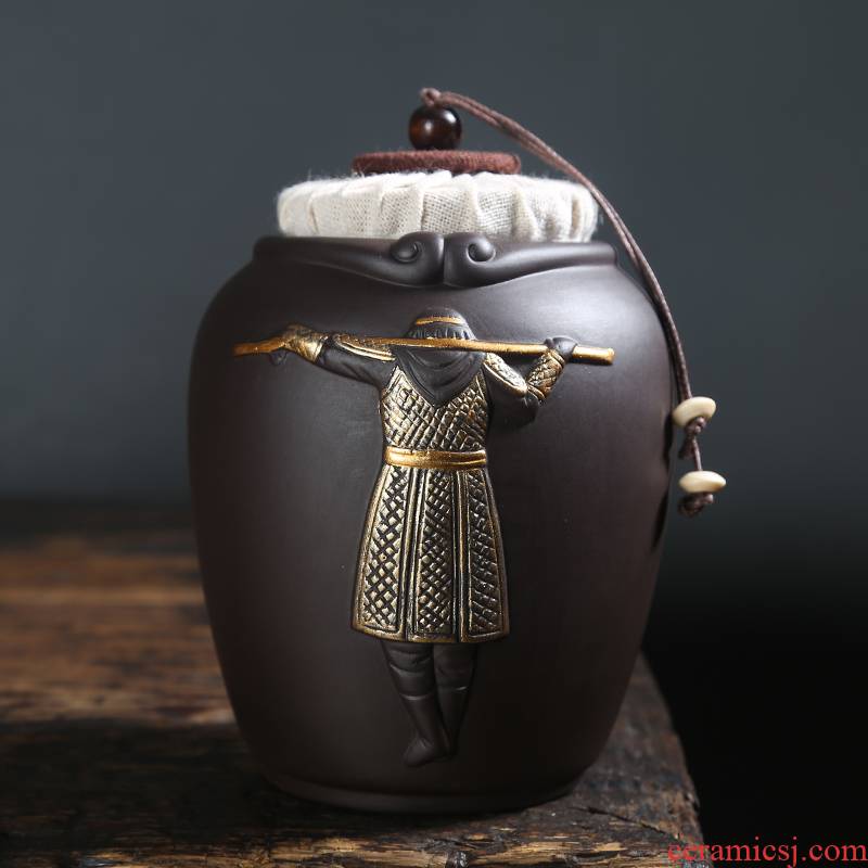 Sun wukong was purple sand pottery and porcelain tea pot small seal pot puer tea box of scented tea storage tanks tea detong gift box