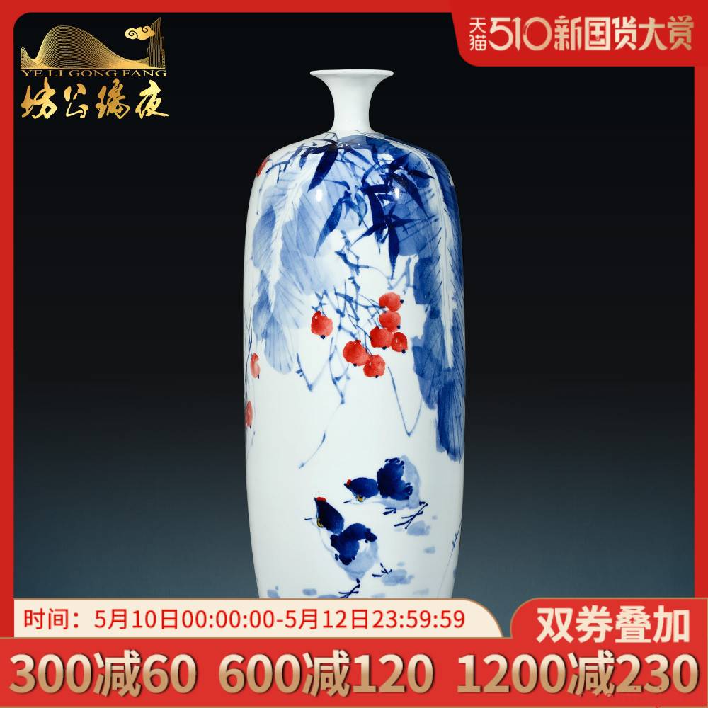 Jingdezhen ceramics by hand draw blue and white porcelain vase new sitting room of Chinese style household furnishing articles collection of ornaments
