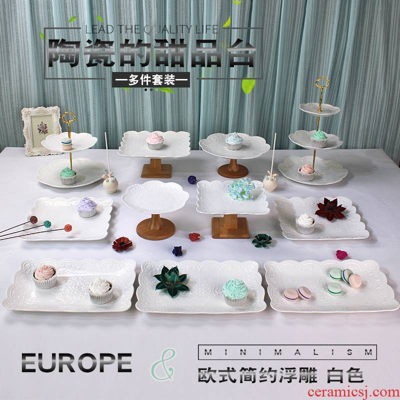 Wedding dessert table decoration furnishing articles show ceramic European tea buffet table cake dessert tray shelf