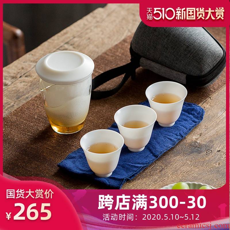 Jun ware dehua white porcelain crack is suing travel tea set suit portable a pot of three easy to receive you