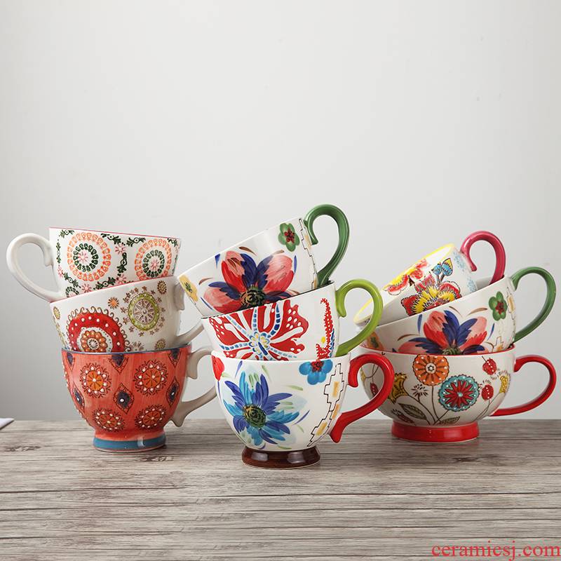 European - style hand - made ceramic cup creative breakfast cup of oatmeal milk cup large capacity large soup cup coffee cup