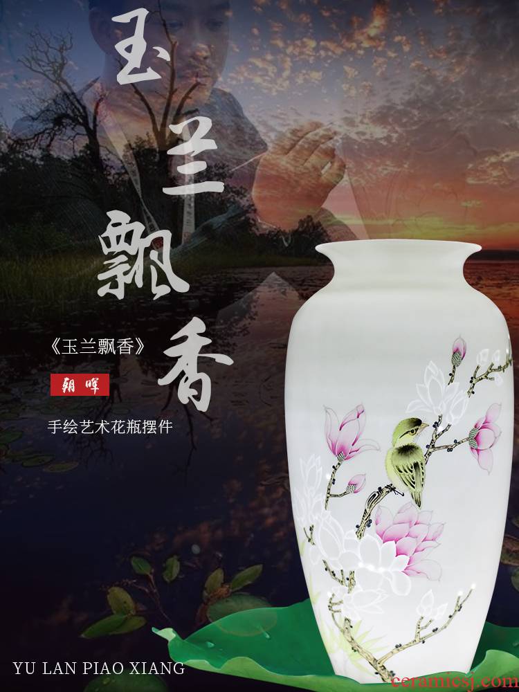 Jingdezhen ceramics hand - made painting of flowers and medium sitting room porch TV ark, the new Chinese vase furnishing articles dried flower arranging flowers
