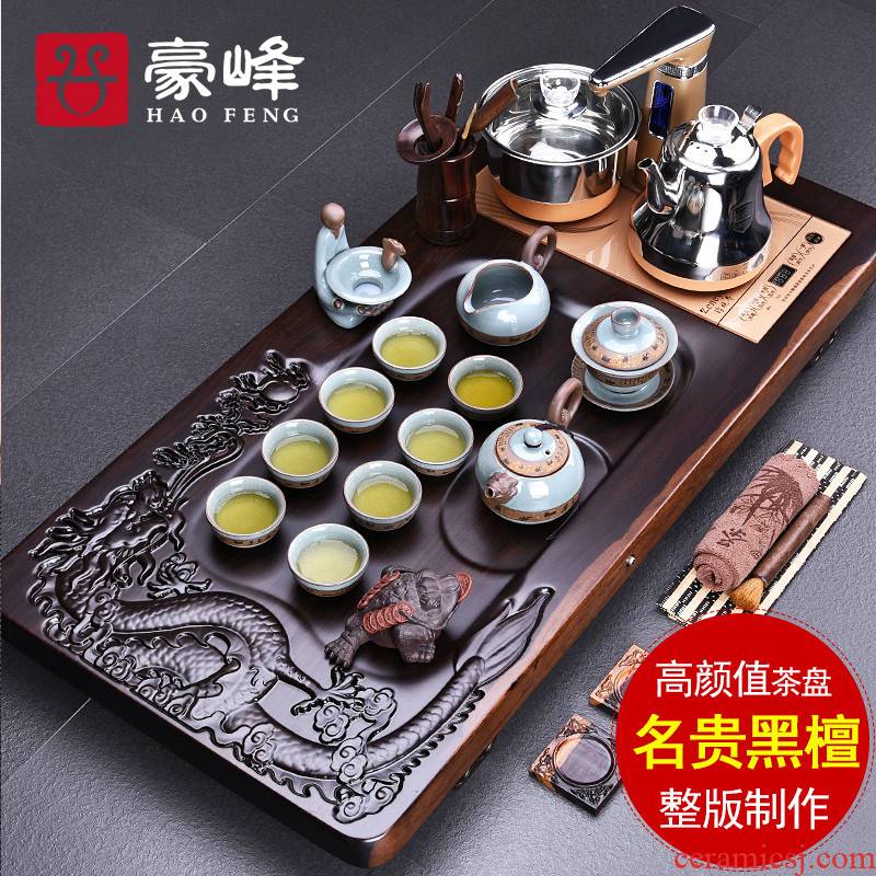 HaoFeng whole sheet of the ebony wood tea tray was purple sand tea sets of kung fu tea set suit household sharply stone tea sea