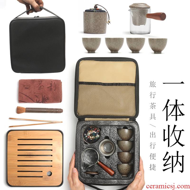 Travel portable kung fu suit simple household coarse pottery glass package contracted small mercifully tea pu 'er tea set the teapot