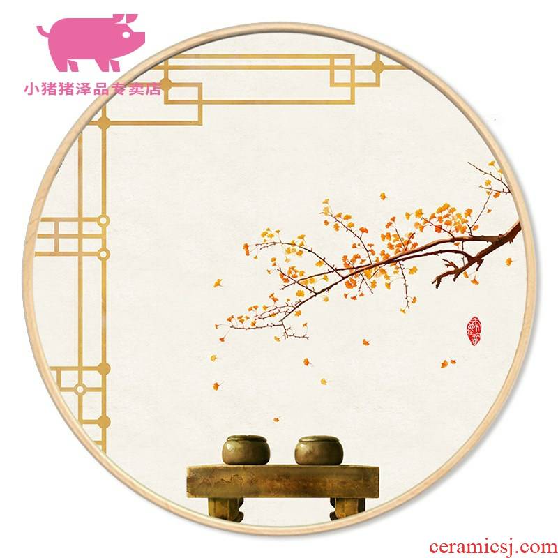 New Chinese style dining - room metope adornment teahouse zen circle hang a picture to the sitting room porch mural Chinese wind triptych