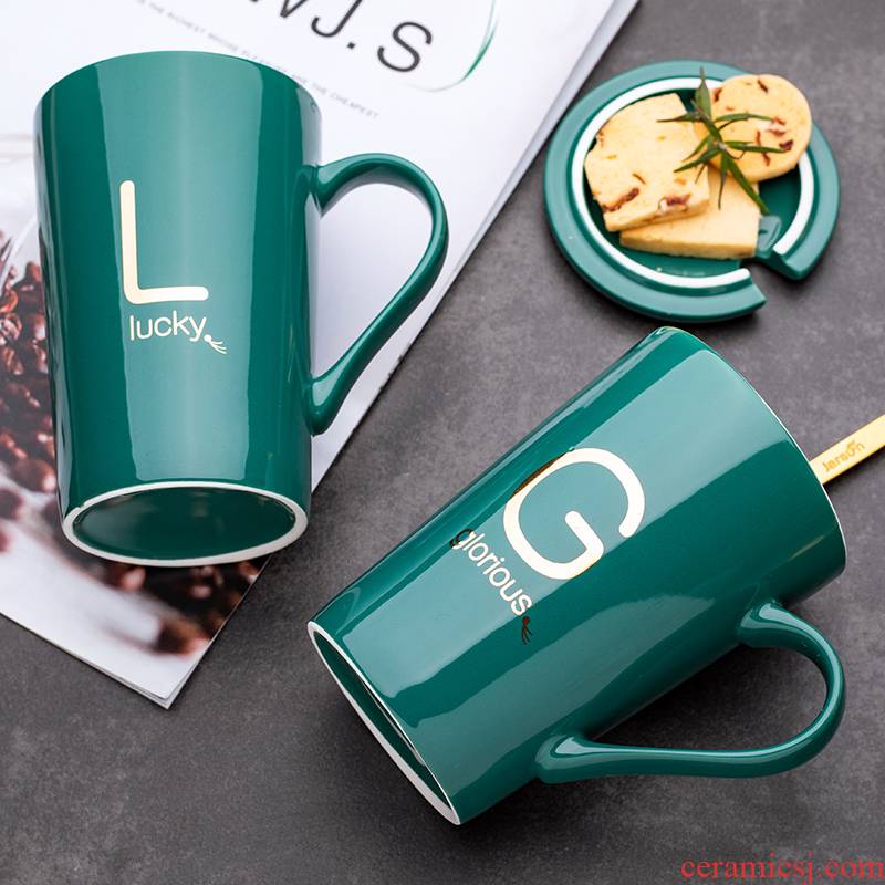 With cover letter ceramic cup spoon move creative trend couples mark cup men 's and women' s household milk coffee cup water