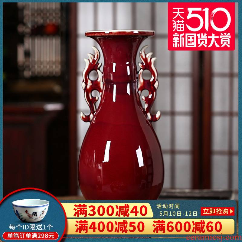 Jun porcelain of jingdezhen ceramics color glaze okho spring ears ruby red vase Chinese domestic act the role ofing handicraft furnishing articles