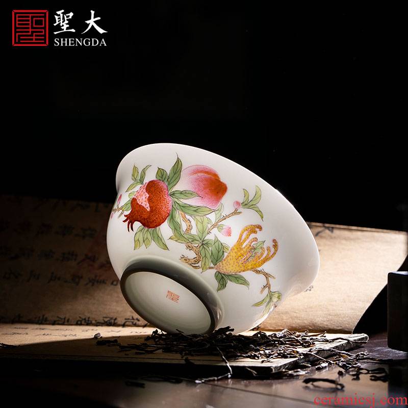 Holy big ceramic teacups hand - made colored enamel kung fu fu lu shou master cup sample tea cup all hand of jingdezhen tea service