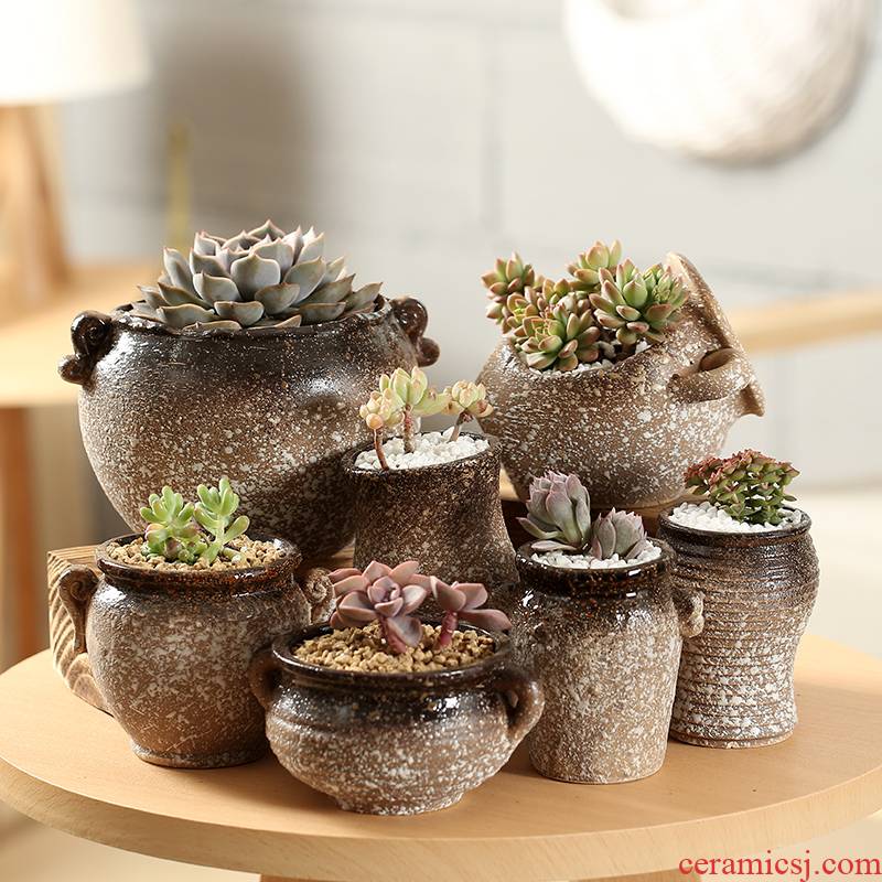 End fleshy indoor individuality creative coarse pottery flowerpot ceramics breathable special package mail large - sized large - diameter platter