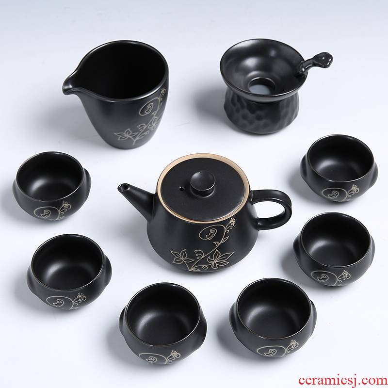 Zen coarse pottery teapot Japanese kung fu tea sets tea tray was contracted household ceramic tea cups, complete set