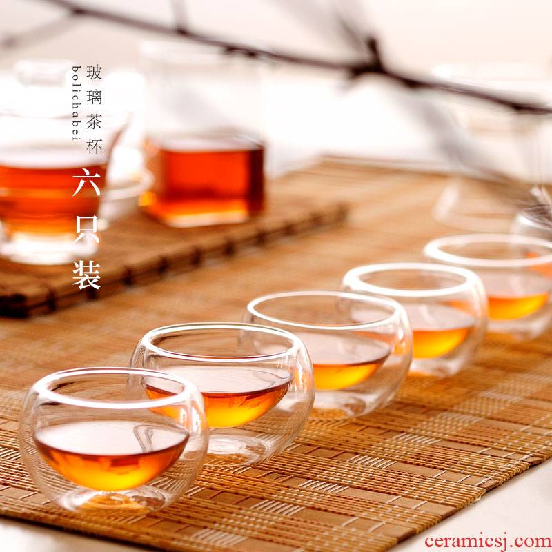 ZuoMing right is a single hot proof sample tea cup small little kung fu tea cup double deck glass tea set 6 pack