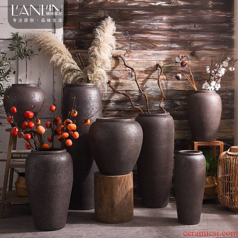 Chinese style restoring ancient ways is a large ground ceramic vase furnishing articles coarse pottery ceramic cylinder sitting room adornment flower arranging dried flower decoration