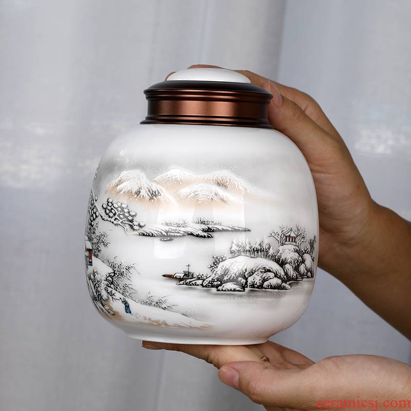 Jingdezhen ceramic tea pot metal cover large half jins to black tea pu 'er small seal pot of tea packaging