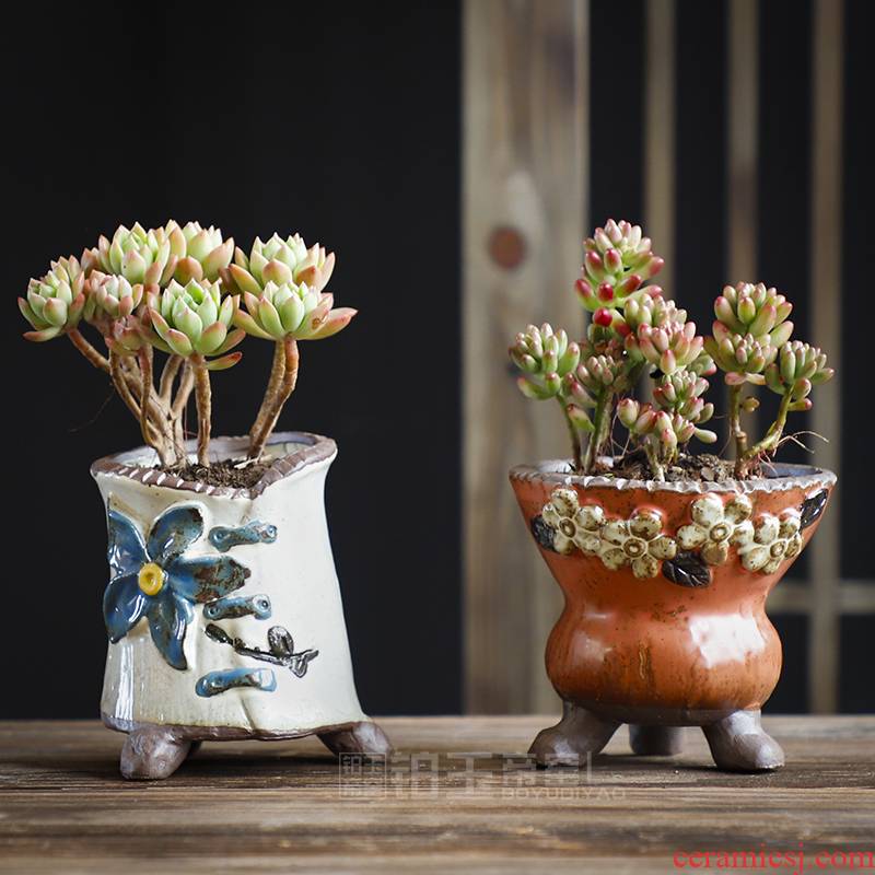 Platinum jade flower POTS, large diameter meat meat meat more coarse pottery breathable big running of small ceramic creative hand - made combination suit