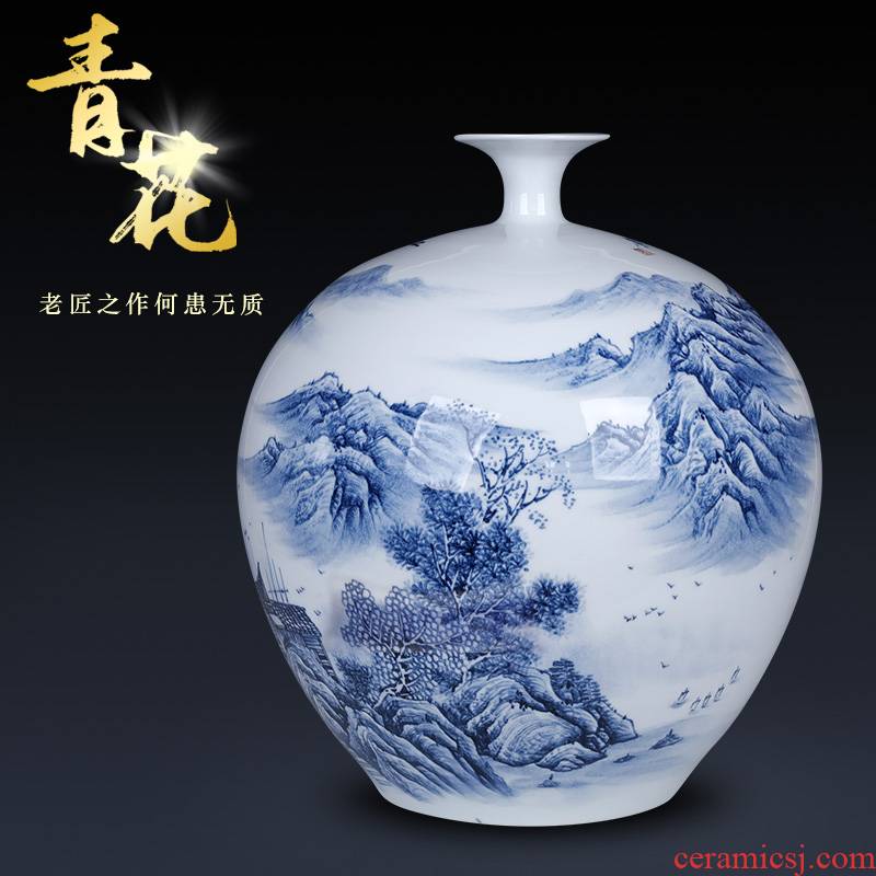 The Master of jingdezhen hand - made large blue and white porcelain vase is placed large living room TV ark, flower arranging home decoration furnishing articles