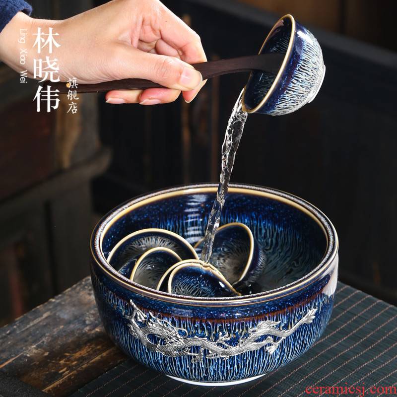 Silver variable tea wash to built red glaze, obsidian change for wash bowl of ceramic wire drawing TuHao tea cups to wash to large capacity