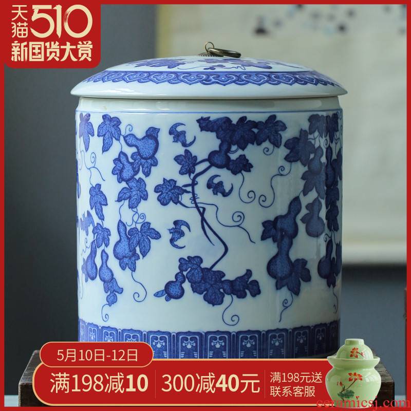 Barrel ricer box home furnishing articles large blue and white porcelain is jingdezhen ceramics caddy fixings' s seven cake store POTS