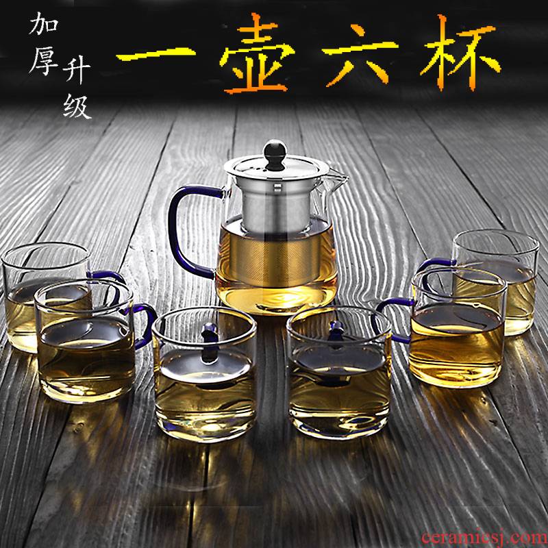 Morning high thickening heat - resistant glass teapot suit household filter glass flower pot tea, kungfu tea set