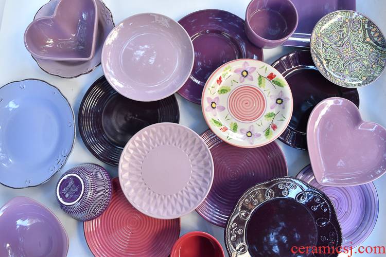 Purple color plate tableware ceramics porridge bowl of soup bowl dish dish plates household Nordic dinner plate, defective