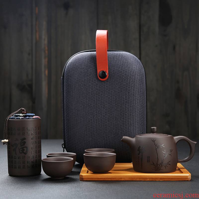 Xi shi, purple clay pot of kung fu tea set contracted ceramic tea tray household can raise travel office tea POTS