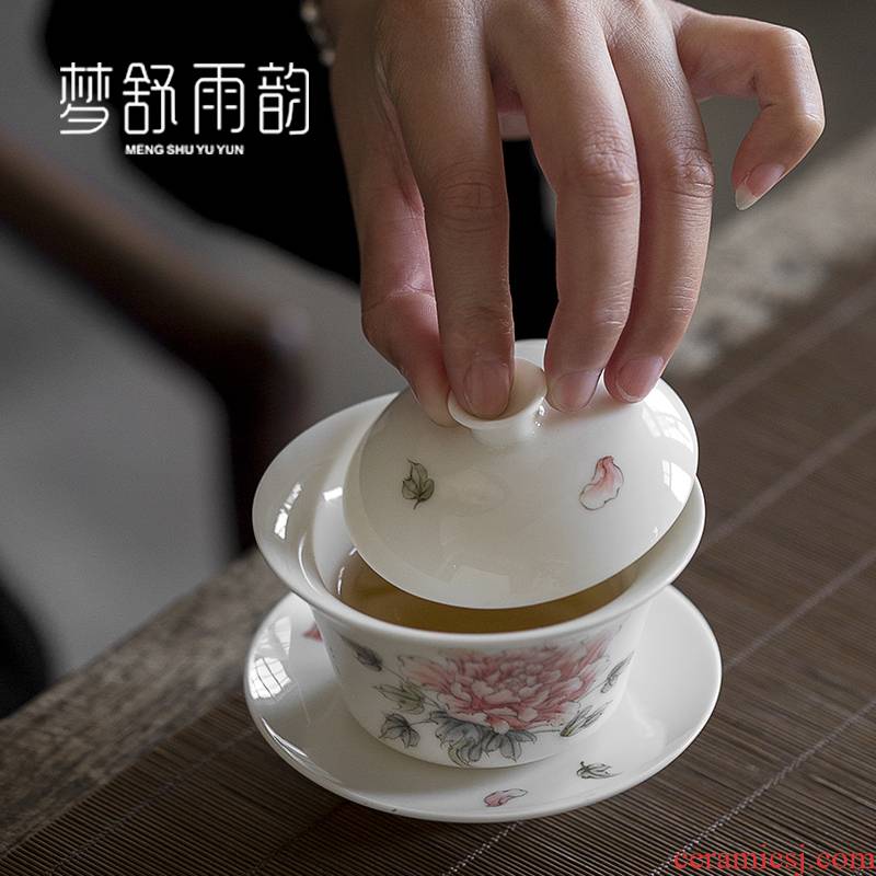 Dream ShuYu rhyme white porcelain hand - made only three tureen tea cups a single ceramic bowl with restoring ancient ways is kung fu tea tea bowl