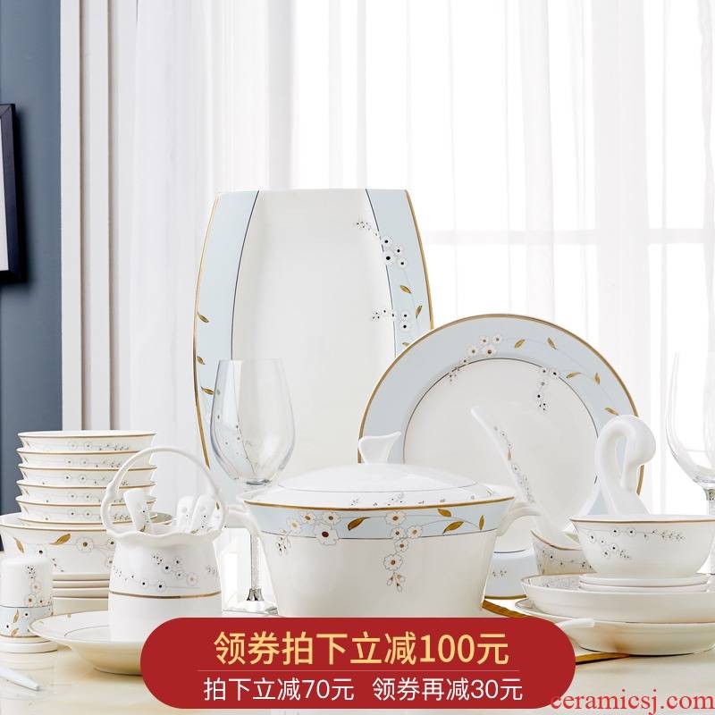 Orange leaf ipads porcelain tableware dishes suit Chinese style household European - style jingdezhen ceramics dishes combine blue mood