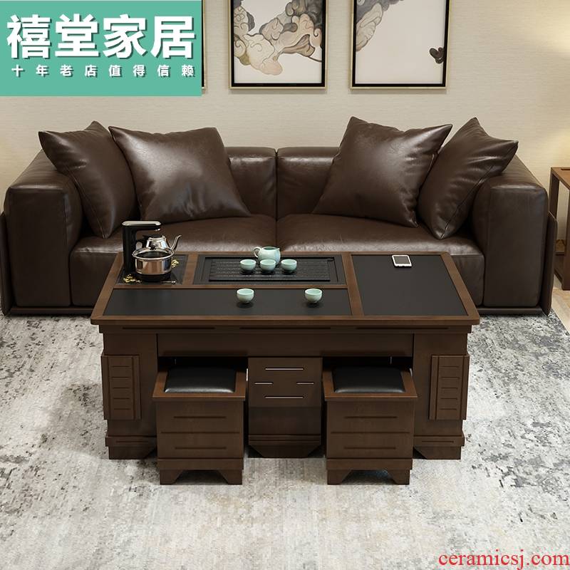 Chinese style tea tables and chairs sitting room fire stone kung fu tea table combination of office automatic water tea table with induction cooker