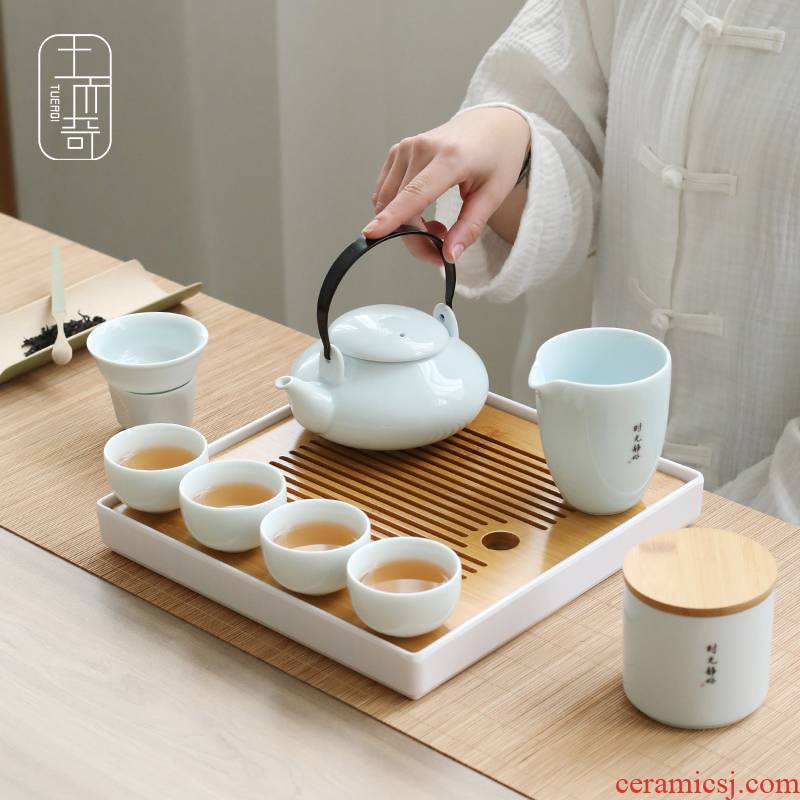 Ya xin celadon high - grade kung fu tea set longquan household contracted and I tureen packages "bringing small tea tea tray