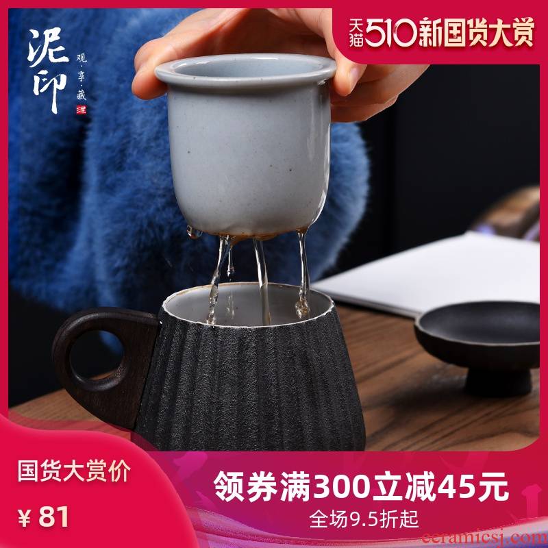 Mark cup large - capacity glass ceramic cup with cover the custom male female Japanese cup creative move trend restoring ancient ways
