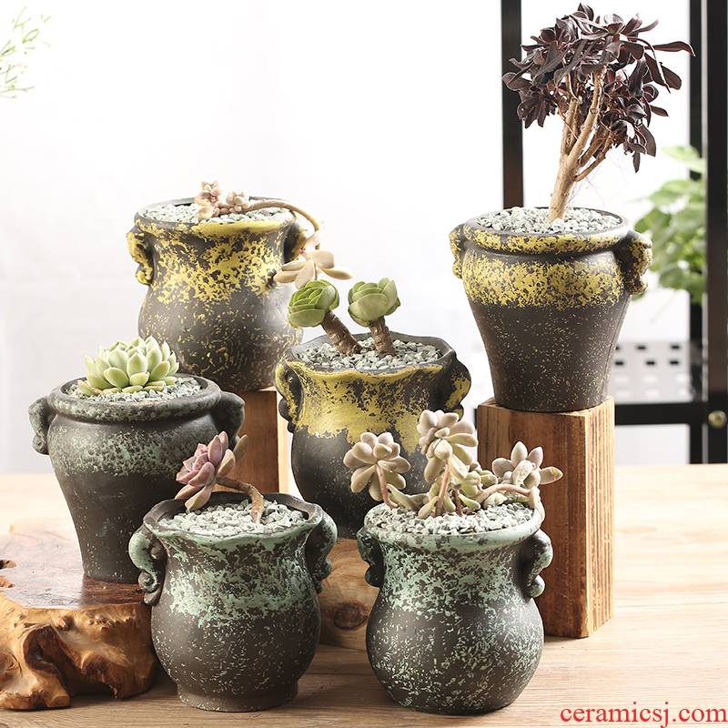 End little flowerpot breathable large zhuang zi, fleshy individuality creative interior of large diameter coarse pottery special offer a clearance package mail