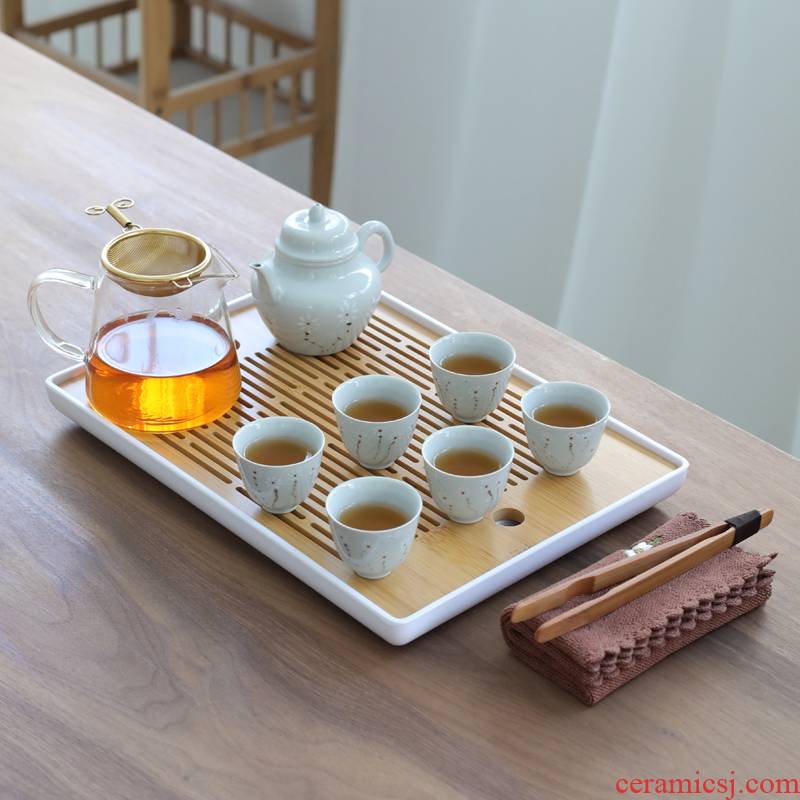 Old teacups hand - made ceramic up celadon lid bowl at the grid kung fu tea set suit household Japanese tea tray