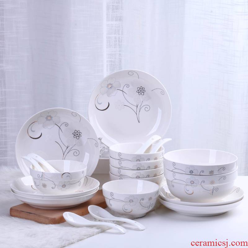 Jingdezhen ceramic bowl combination suit ipads bowls disc 20 head tableware household contracted microwave dish bowl