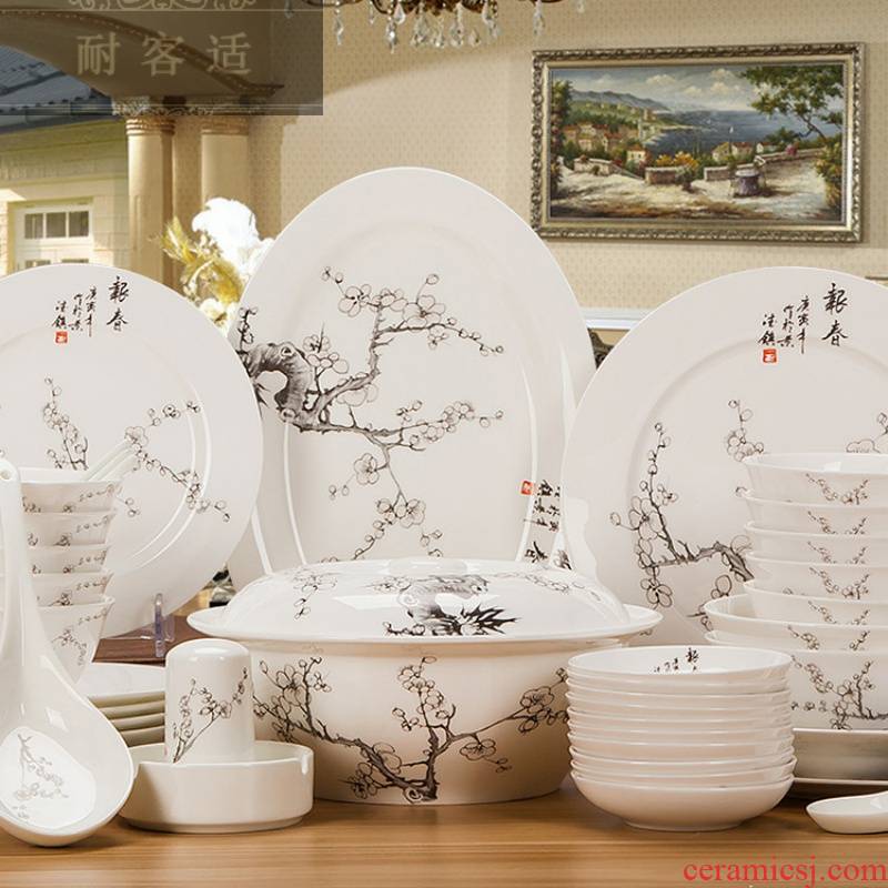 Guest comfortable jingdezhen ceramic tableware suit Chinese wind resistant ipads bowls plates spoon set daily custom
