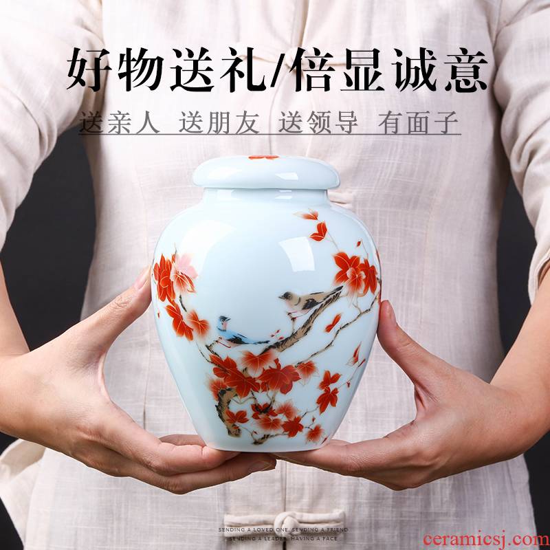 Loading of jingdezhen ceramic portable small POTS sealed jar puer tea caddy fixings home half jins to save POTS