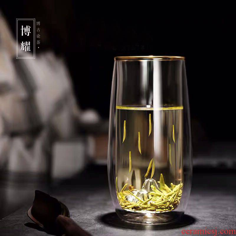Bo yao big snow mountain cups of green tea a cup of hot tea cup double deck glass cup master cup cup