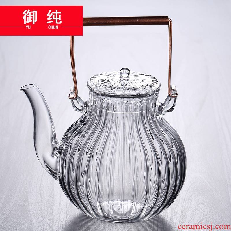 Royal restoring ancient ways of pure copper kettle temperature the glass pot girder camellia tea pot of pure manual by petal stripe to boil