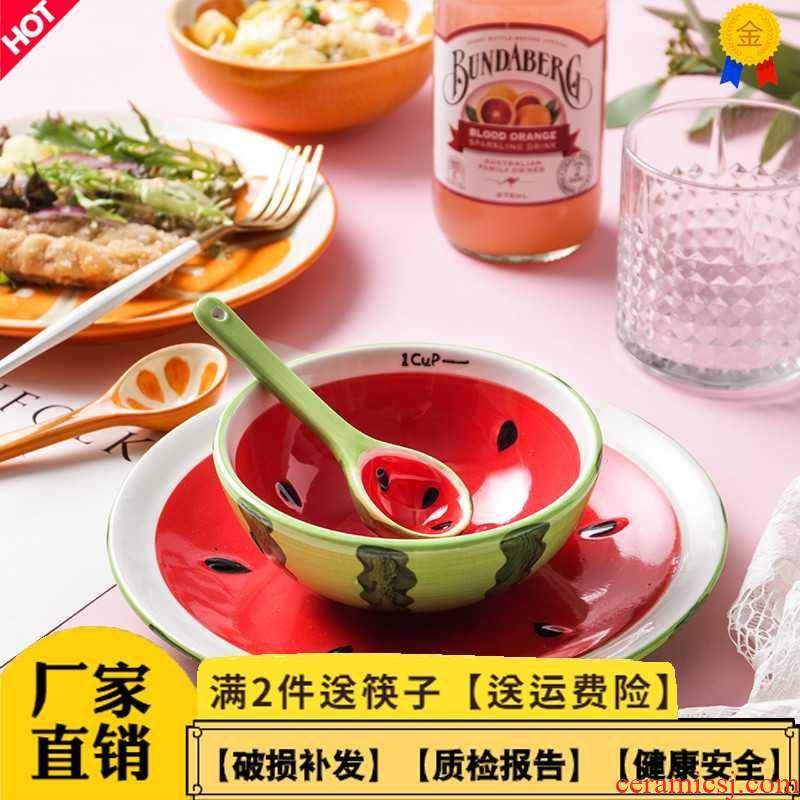 Creative hand - made ceramic tableware express cartoon cup sweet watermelon fruit bowl dishes suit household salad bowl