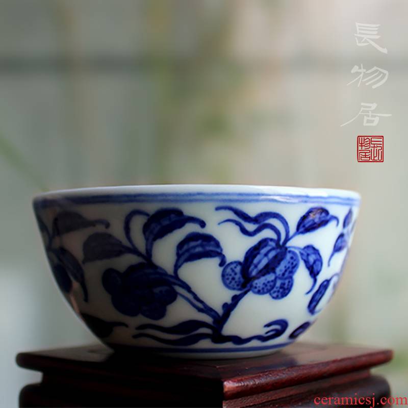 Offered home - cooked hand - made flowers and lines in blue and white lie full cylinder cup tea master sample tea cup jingdezhen ceramic tea set, cup
