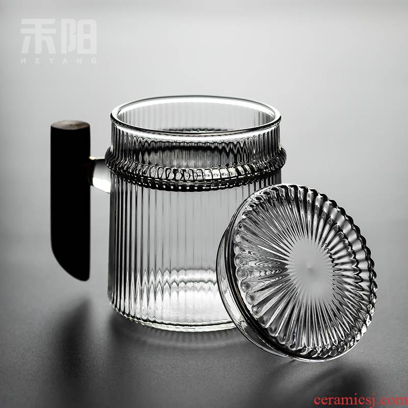 Hetian YangMu filtration, high - temperature transparent glass tea cup home tea separation take the flower tea cups