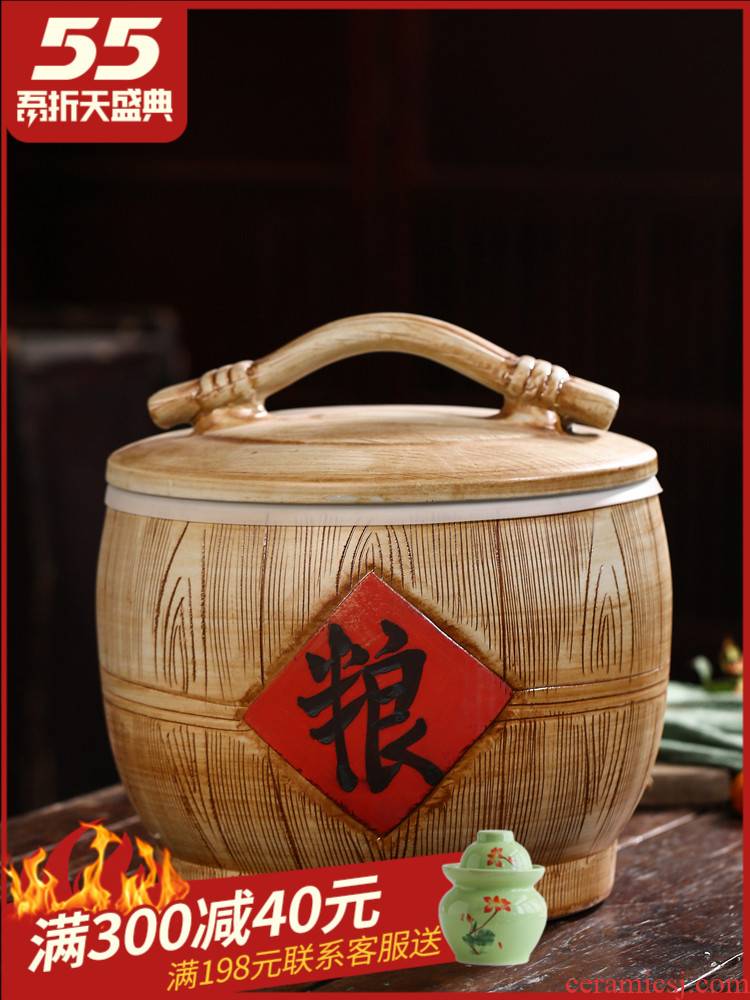 Jingdezhen domestic ceramic barrel seal flour rice storage box 10 jins 20 jins 30 jins to moistureproof insect - resistant ricer box