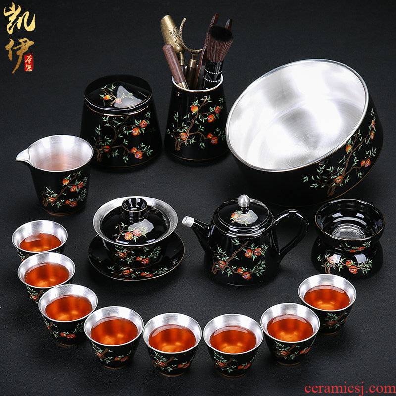 999 silver gold mine loader tea set household jingdezhen ceramic kung fu tea tea tureen teapot